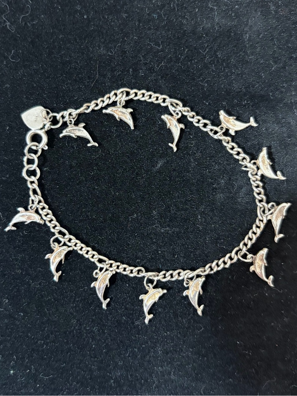 Sterling Silver 925 Dolphin Charm Bracelet 8”